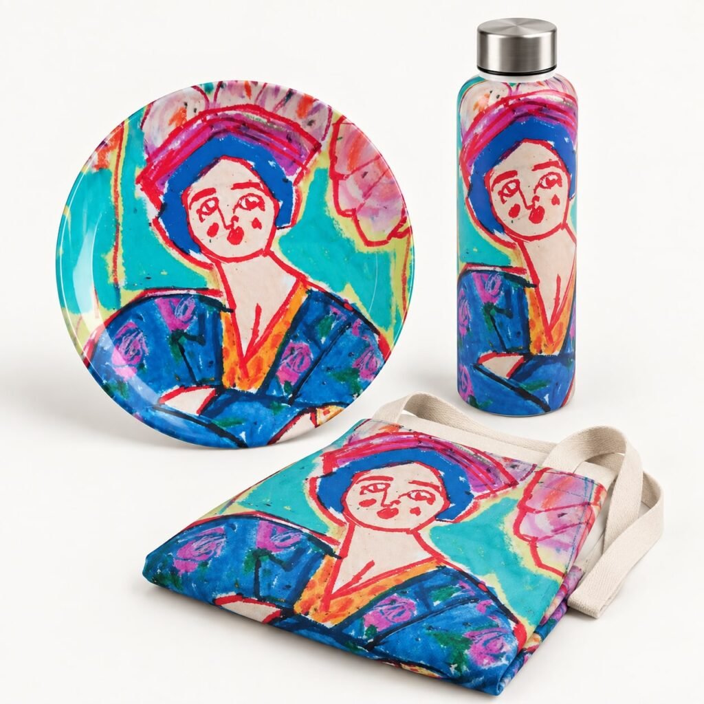 Set regalo con piatto, borraccia e grembiule Miss Free Think